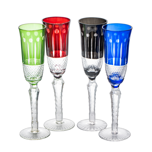 Crystal Italian Multicolor Design Flutes - 4 Set - 5oz 9" H