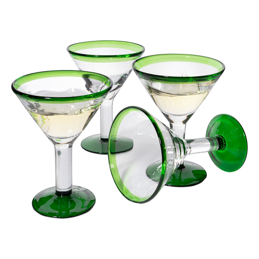 Mexican Hand Blown Martini & Margarita Glasses - Set of 4-10oz