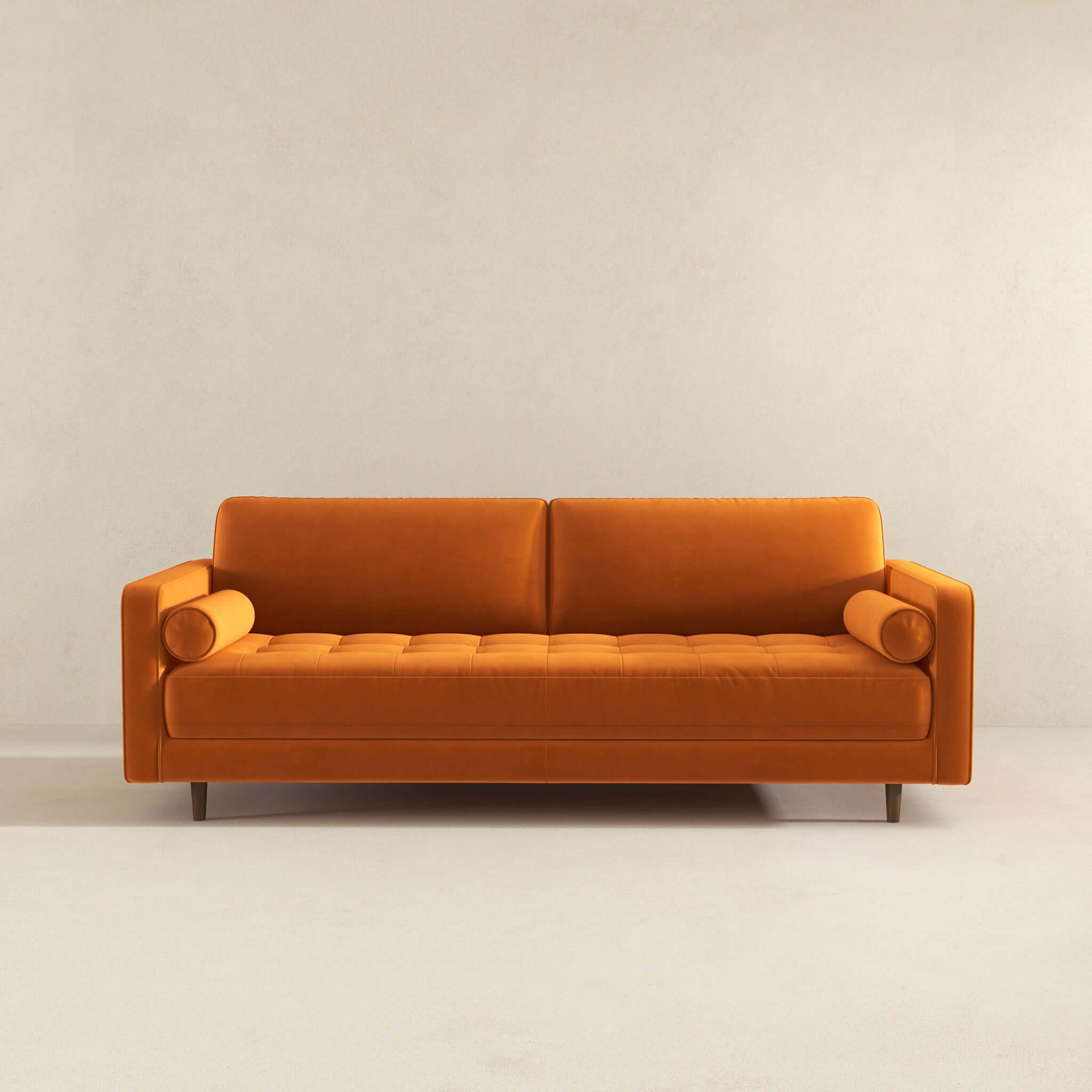 Anthony Mid-Century Modern Burnt Orange Pillow Back Velvet Sofa