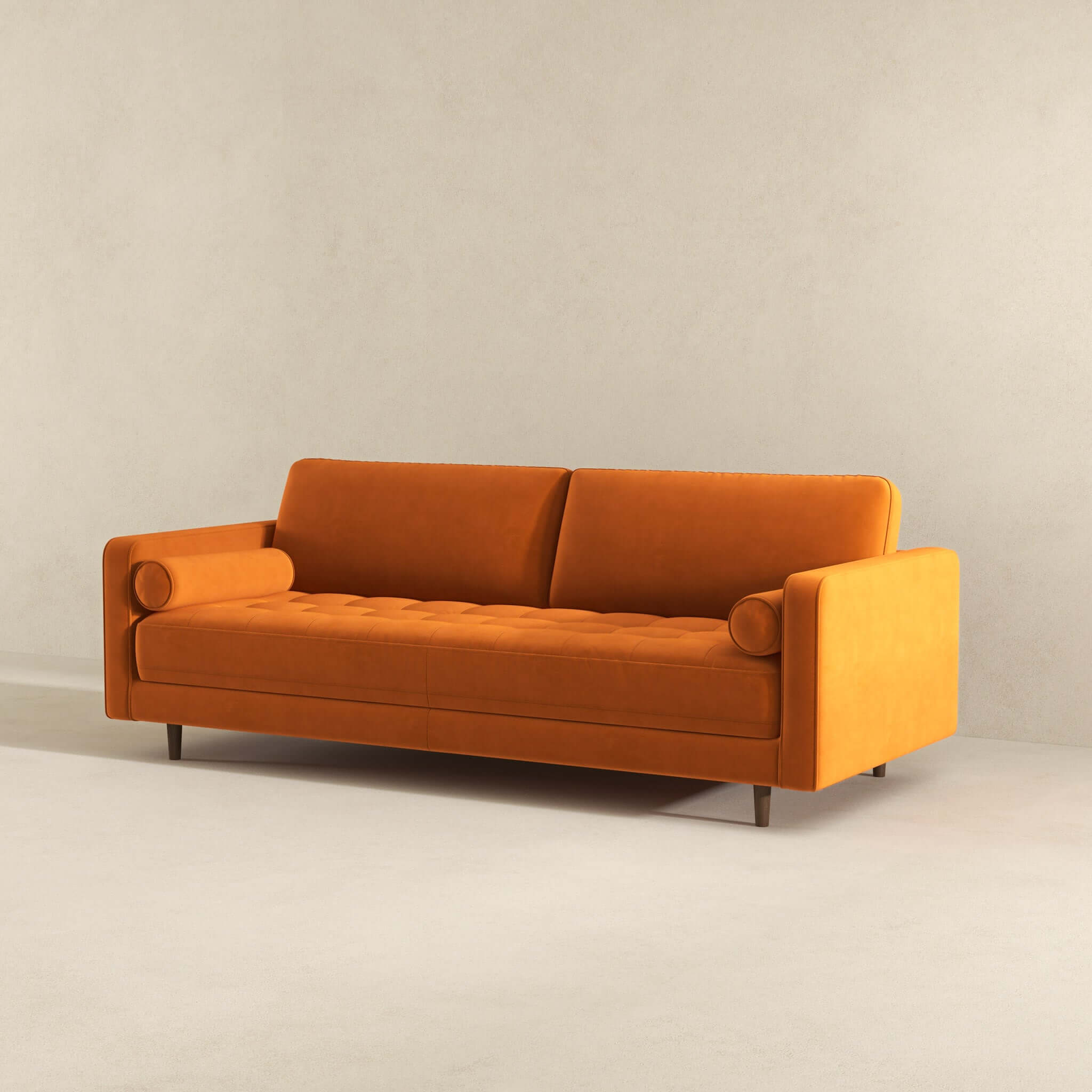 Anthony Mid-Century Modern Burnt Orange Pillow Back Velvet Sofa