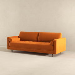 Anthony Mid-Century Modern Burnt Orange Pillow Back Velvet Sofa