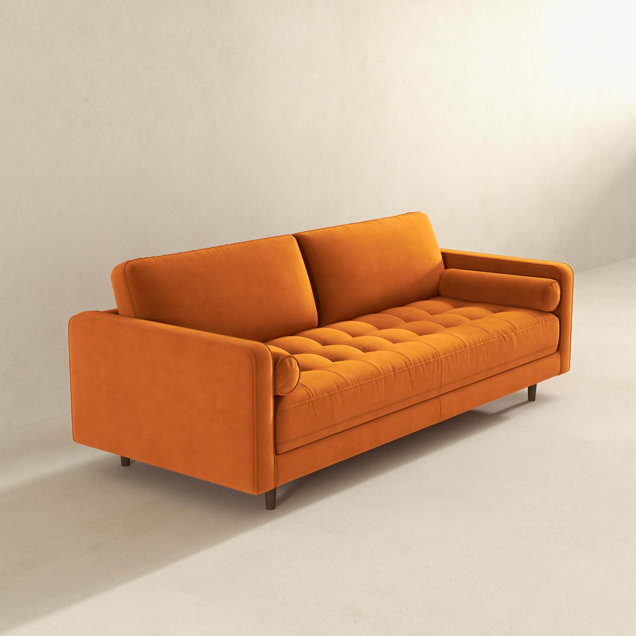 Anthony Mid-Century Modern Burnt Orange Pillow Back Velvet Sofa