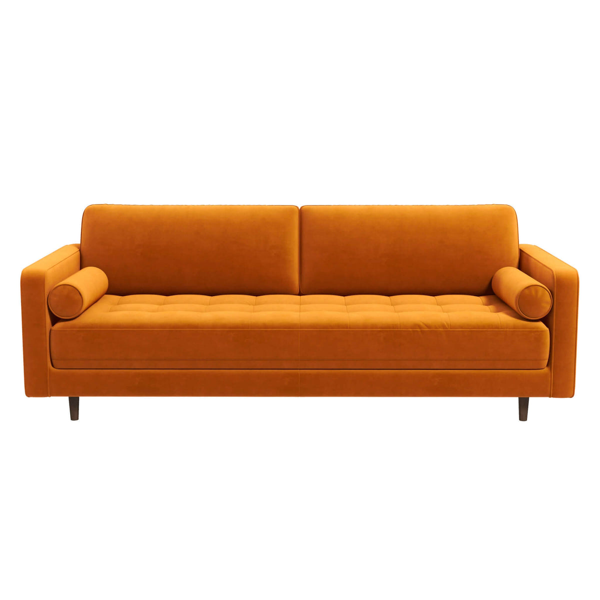 Anthony Mid-Century Modern Burnt Orange Pillow Back Velvet Sofa