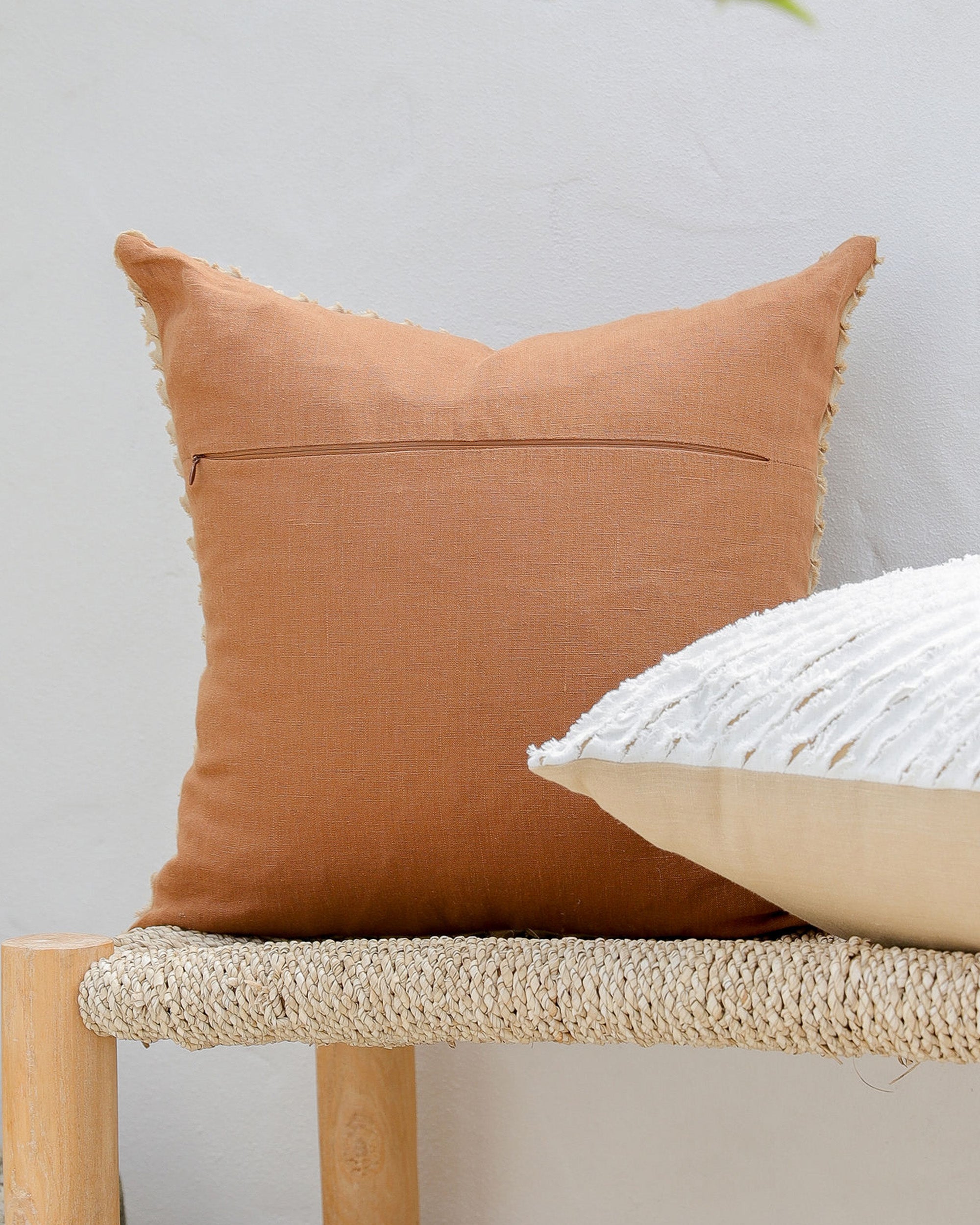 Decorative linen pillow cover with striped fabric in Sandy beige & Cinnamon