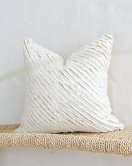 Decorative linen pillow cover with striped fabric in White & Sandy beige