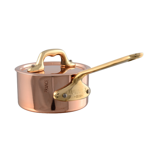 Mauviel M'MINIS Copper Sauce Pan With Lid, Brass Handles, 3.54-In