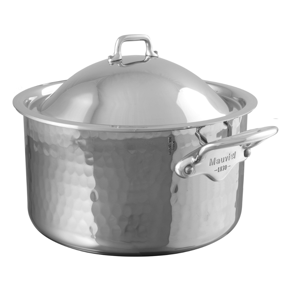 Mauviel M'ELITE Hammered 5-Ply Stewpan With Lid, Cast Stainless Steel Handles, 9.2-Qt