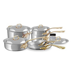 Mauviel M'COOK B 5-Ply 11-Piece Cookware Set With Brass Handles, With Inobrill Bonus