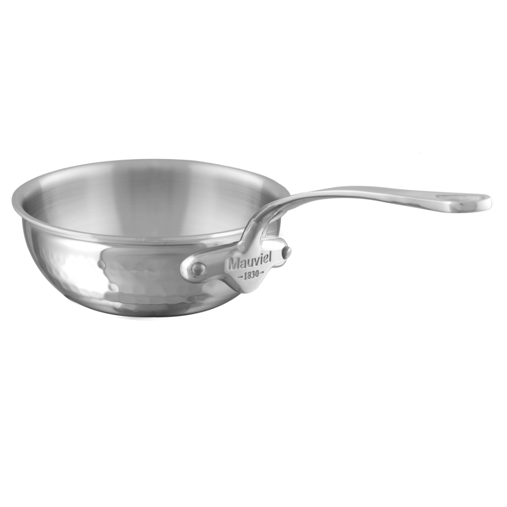 Mauviel M'ELITE Hammered 5-Ply Curved Splayed Saute Pan With Cast Stainless Steel Handle, 1.1-Qt