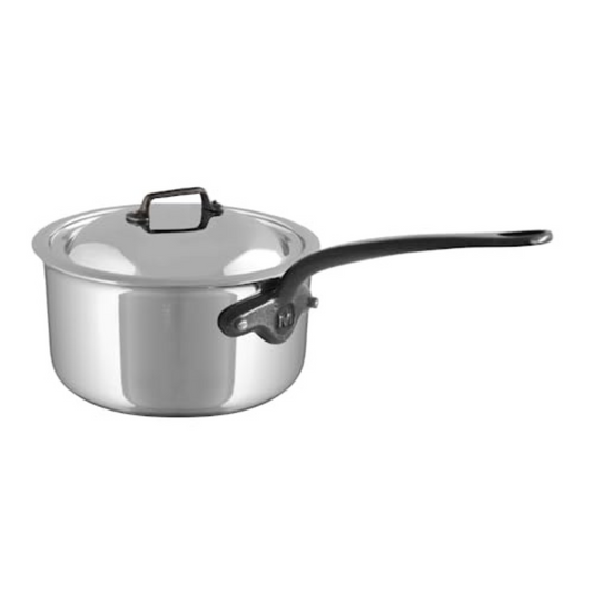 Mauviel M'COOK CI 5-Ply Stainless Steel Sauce Pan With Lid, Cast Iron Handle, 0.8-Qt