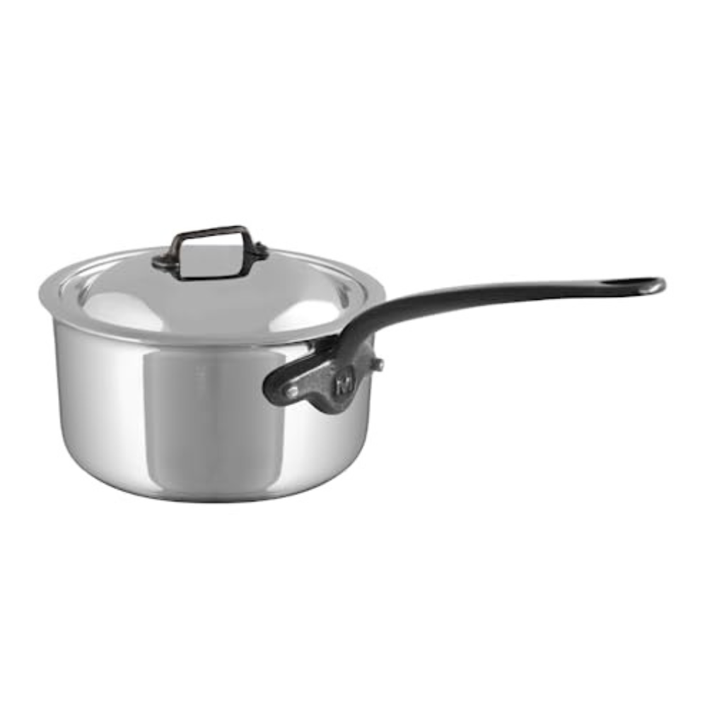 Mauviel M'COOK CI 5-Ply Stainless Steel Sauce Pan With Lid, Cast Iron Handle, 2.6-Qt