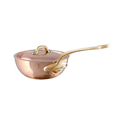 Mauviel M'Heritage 150 B Copper Curved Splayed Saute Pan With Lid and Brass Handle, 3.7-Qt