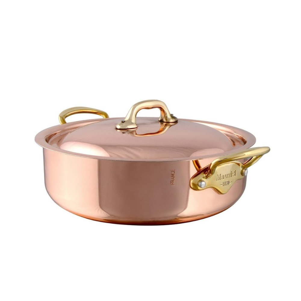 Mauviel M'Heritage 150 B Copper Rondeau With Lid and Brass Handles, 6-Qt