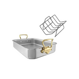 Mauviel Stainless Steel Roasting Pan With Rack, Brass Handles, 15.7 x 11.8-in