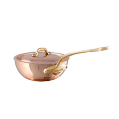 Mauviel M'Heritage 150 B Copper Curved Splayed Saute Pan With Lid and Brass Handle, 2.1-Qt