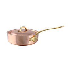 Mauviel M'Heritage 150 B Copper Saute Pan With Lid, Brass Handle, 1-Qt