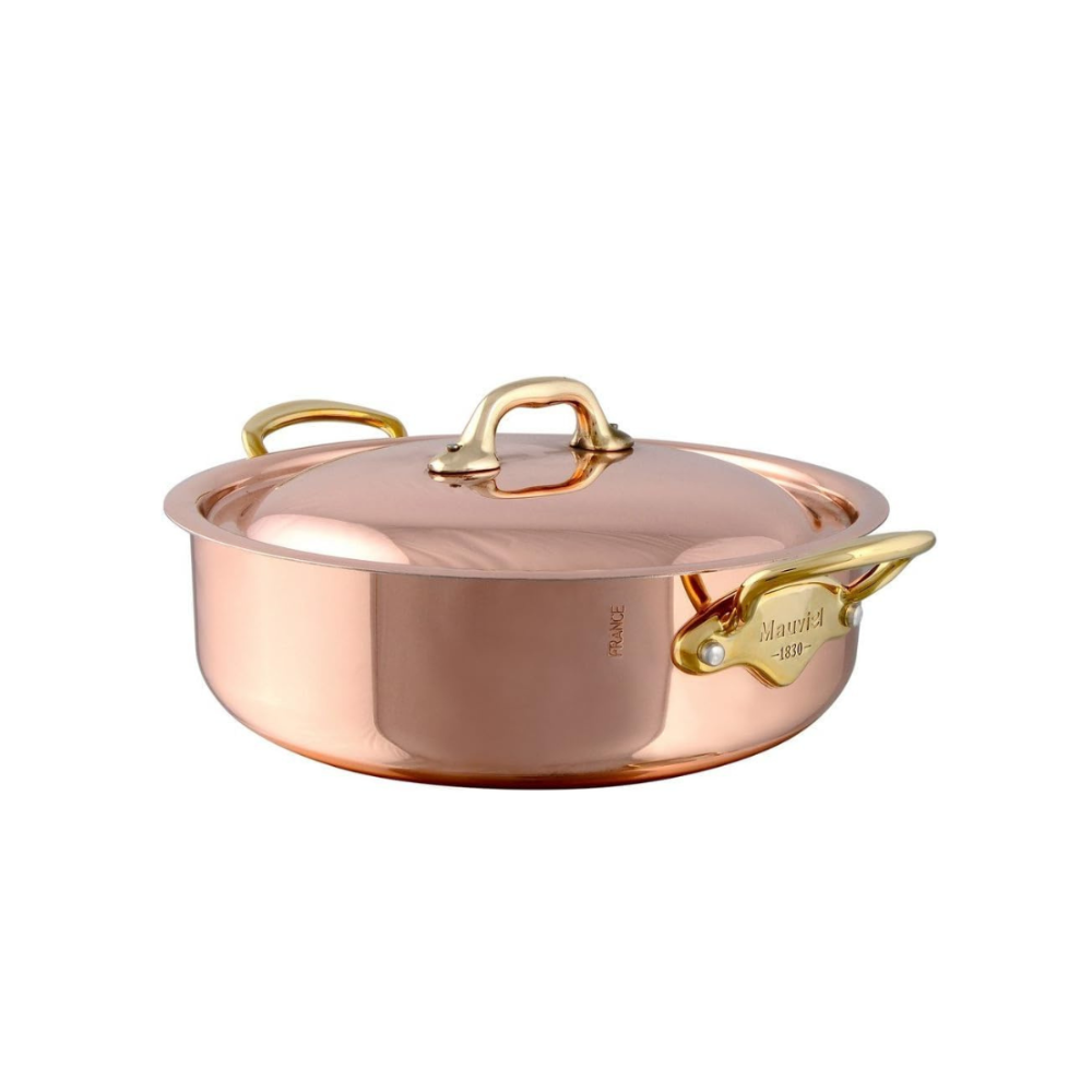 Mauviel M'Heritage 150 B Copper Rondeau With Lid and Brass Handles, 2.9-Qt