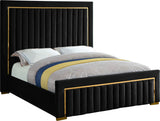 Dolce Velvet Bed with Tall Padded Headboard and Gold Trim - Luxurious Modern Bedroom Centerpiece