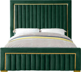 Dolce Velvet Bed with Tall Padded Headboard and Gold Trim - Luxurious Modern Bedroom Centerpiece