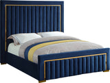 Dolce Velvet Bed with Tall Padded Headboard and Gold Trim - Luxurious Modern Bedroom Centerpiece
