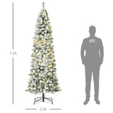 HOMCOM 7.5ft Pre-Lit Snow-Flocked Slim Douglas Fir Artificial Christmas Tree with Realistic Branches, 350 LED Lights and 641 Tips