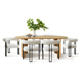 Dwen & Rola 79" Boucle Oval Dining Table Set for 6 (7-Piece)