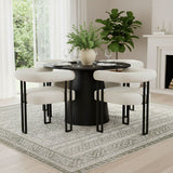 Dwen & Rola 46" Round Black & Boucle Dining Table Set for 4 (5-Piece)