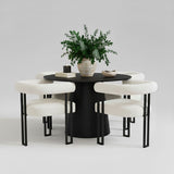 Dwen & Rola 46" Round Black & Boucle Dining Table Set for 4 (5-Piece)