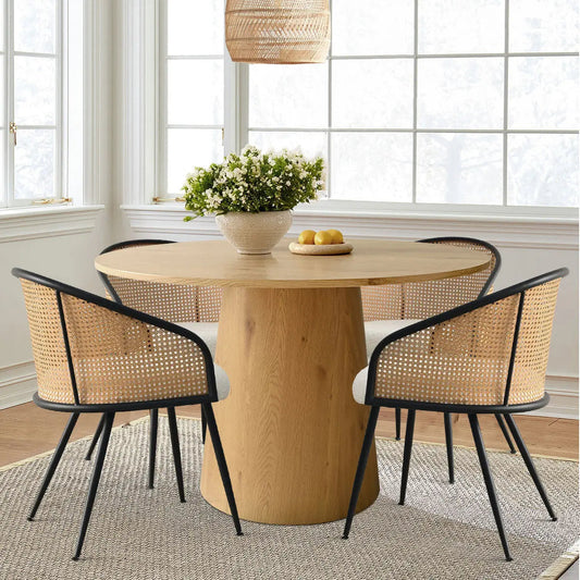 Dwen & Jules 46" Round Rattan Dining Table Set for 4 (5-Piece)