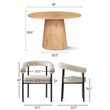 Dwen & New York 46" Round & Boucle Dining Table Set for 4 (5-Piece)