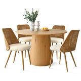 Dwen & Nice 46" Round Rattan & Beige Dining Set for 4 (5-Piece)