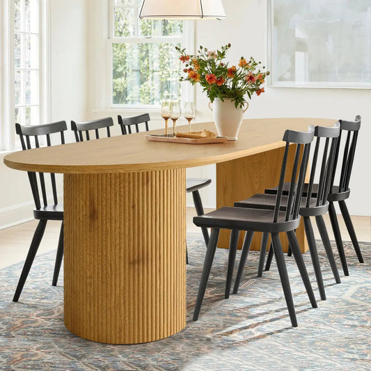 Dwen 79" Modern Large Roman Pillar Oval Dining Table