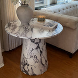 Dwen 35" Modern Faux Marble Round Pedestal Console Table