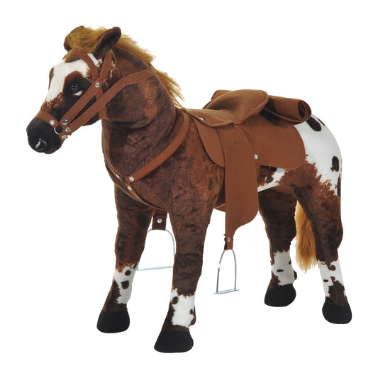 Qaba Kids Ride On Horse for Toddlers 3-5, with Realistic Sound, Stuffed Animal Horse Toy for Kids with Padding, Soft Feel, Brown