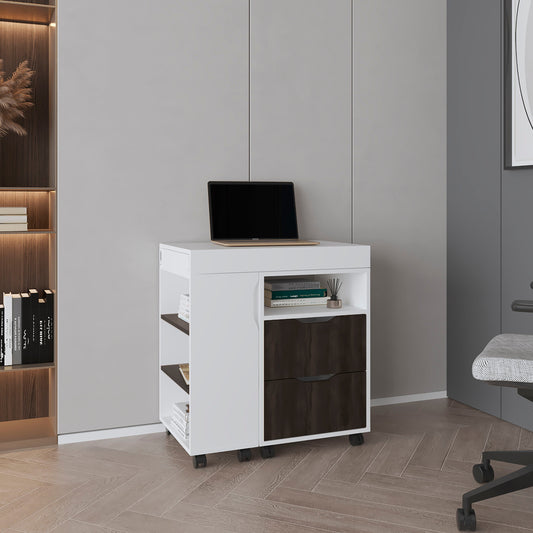 San Diego 54" Expandable Desk with Two Drawers, Seven Storage Shelves, Rolling Caster Base, Space-Saving Home Office Desk, Retractable Workstation for Study, Living Room or Small Spaces