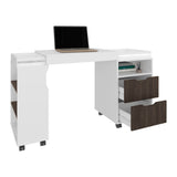 San Diego 54" Expandable Desk with Two Drawers, Seven Storage Shelves, Rolling Caster Base, Space-Saving Home Office Desk, Retractable Workstation for Study, Living Room or Small Spaces