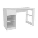 TUHOME 47" Modern Writing Desk with One Drawer and Four Open Shelves, Space-Saving Home Office Computer Desk for Bedroom or Living Room, Sleek Study Table with Smart Storage, Functional Workspace for Small Spaces