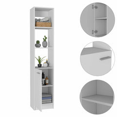 Leben Linen Single Door Cabinet, Three External Shelves, Two Interior Shelves