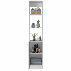 Leben Linen Single Door Cabinet, Three External Shelves, Two Interior Shelves