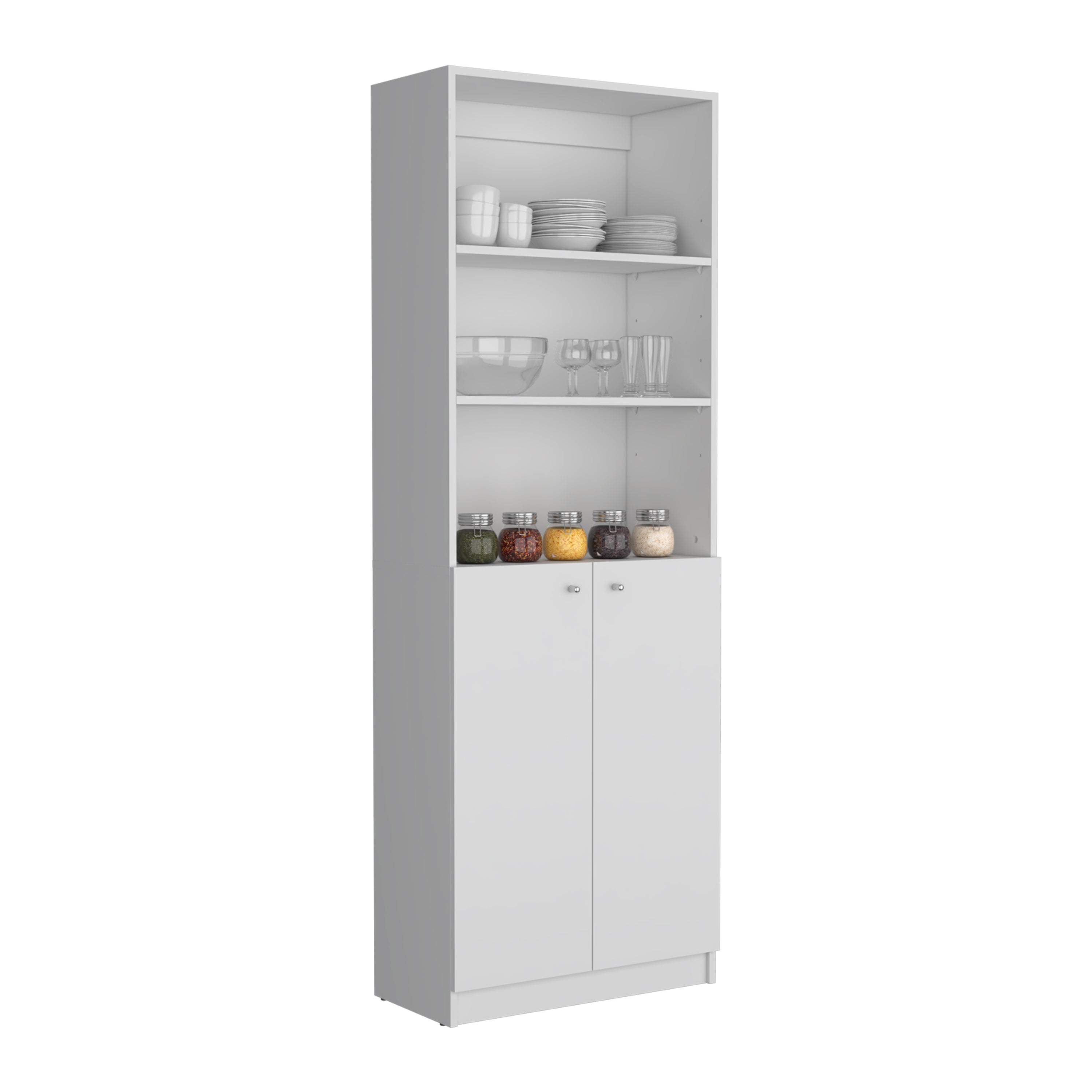 DEPOT E-SHOP Vinton 2-Door Bookcase with Upper Shelves, White