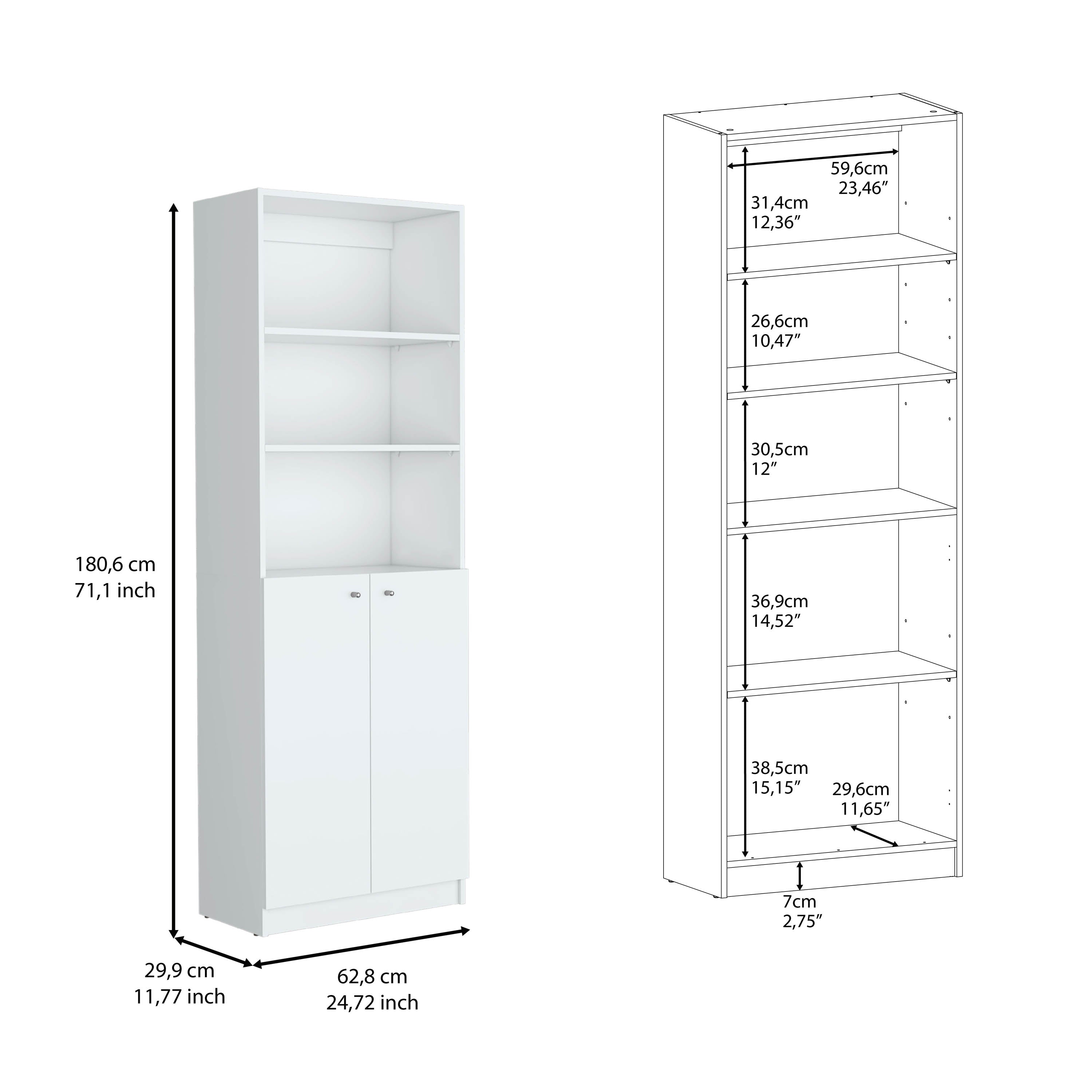 DEPOT E-SHOP Vinton 2-Door Bookcase with Upper Shelves, White