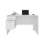 Mellier Modern Office Desk with Two Drawers and Side Storage, Compact Computer Workstation for Home Office or Study Room, Functional Desk with Spacious Top, Drawer Storage, and Side Shelving