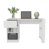 TUHOME 47" Modern Writing Desk with One Drawer and Four Open Shelves, Space-Saving Home Office Computer Desk for Bedroom or Living Room, Sleek Study Table with Smart Storage, Functional Workspace for Small Spaces
