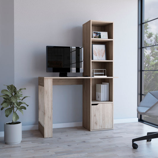 Oiwa Computer Desk with Integrated Bookcase and Storage Cabinet, Modern Multi-Tier Shelving, Spacious Work Surface and Compact Space-Saving Design for Organized Home Office, Study Area or Creative Workspace