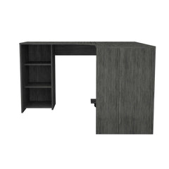 Baggio L-Shaped Desk, Three Shelves, One Lower Shelf With Four Casters