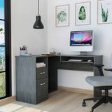 Tuhome Mix L-Shaped Desk with Keyboard Tray, Two Drawers, Single Open Shelf, Spacious Top Surface, Modern Design for Home Office or Study