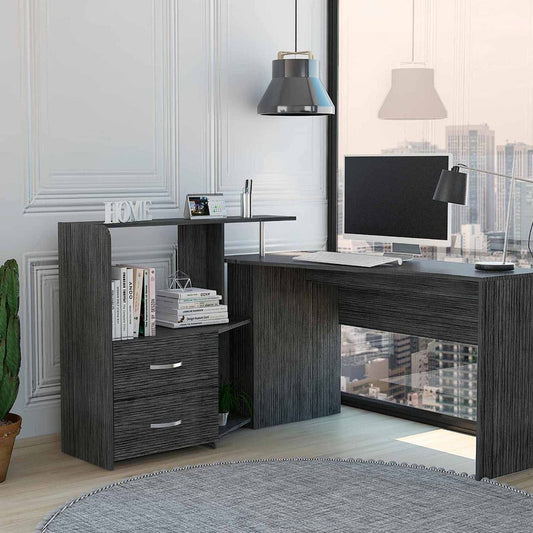 Dubai L-Shaped Desk, Two Shelves, Two Drawers