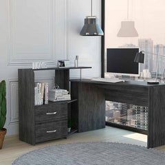 Dubai L-Shaped Desk, Two Shelves, Two Drawers