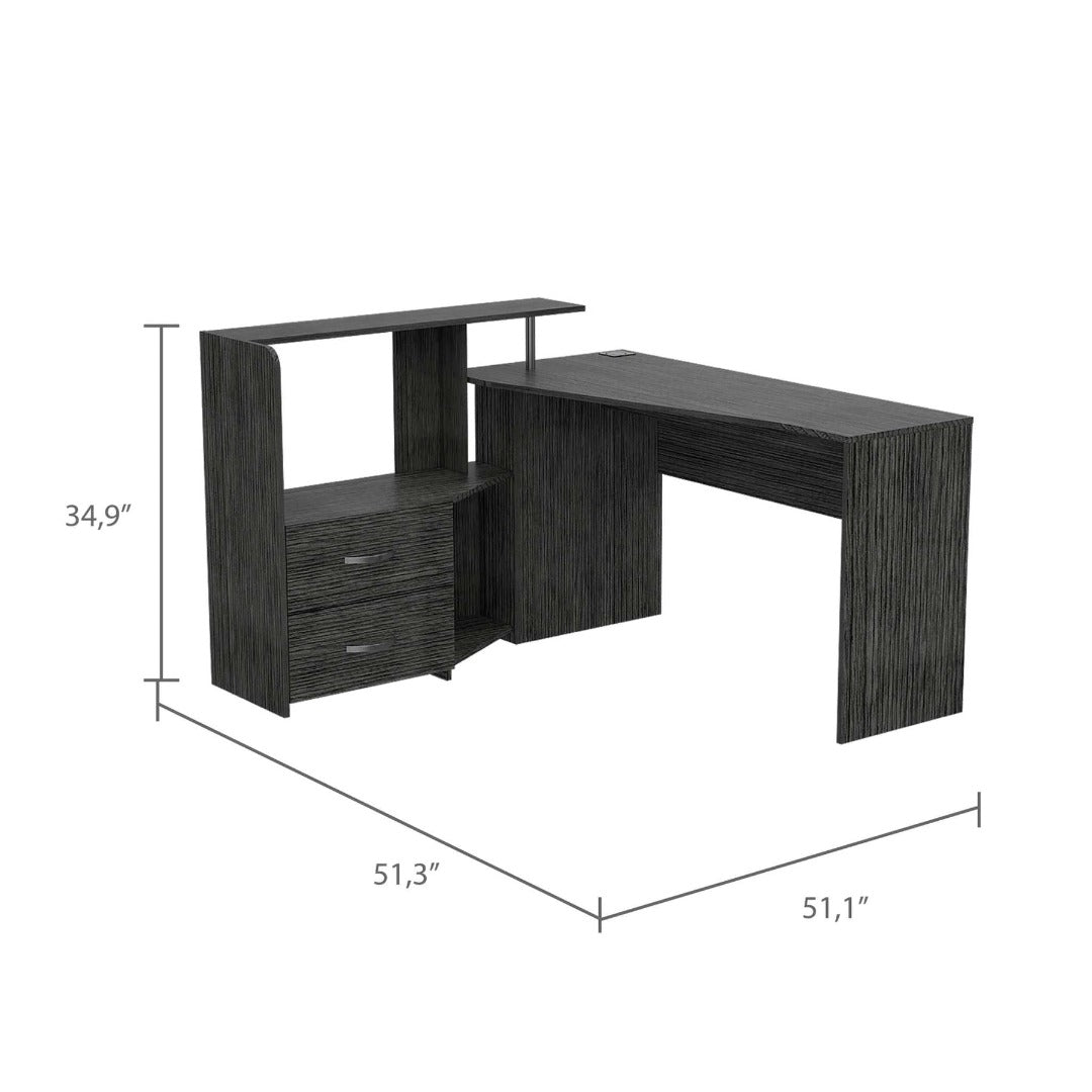 Dubai L-Shaped Desk, Two Shelves, Two Drawers