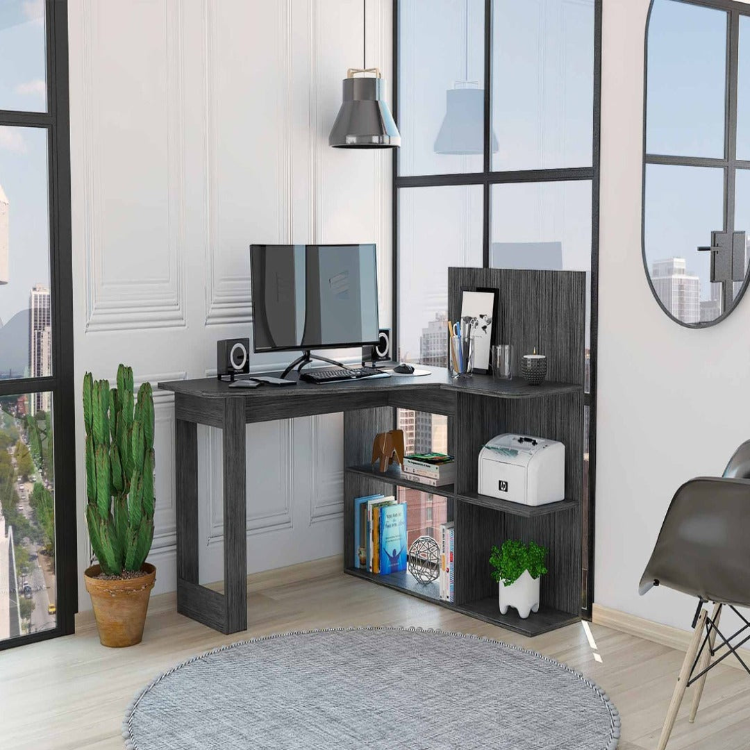 Masai Writing Computer Desk, Five Open Shelves